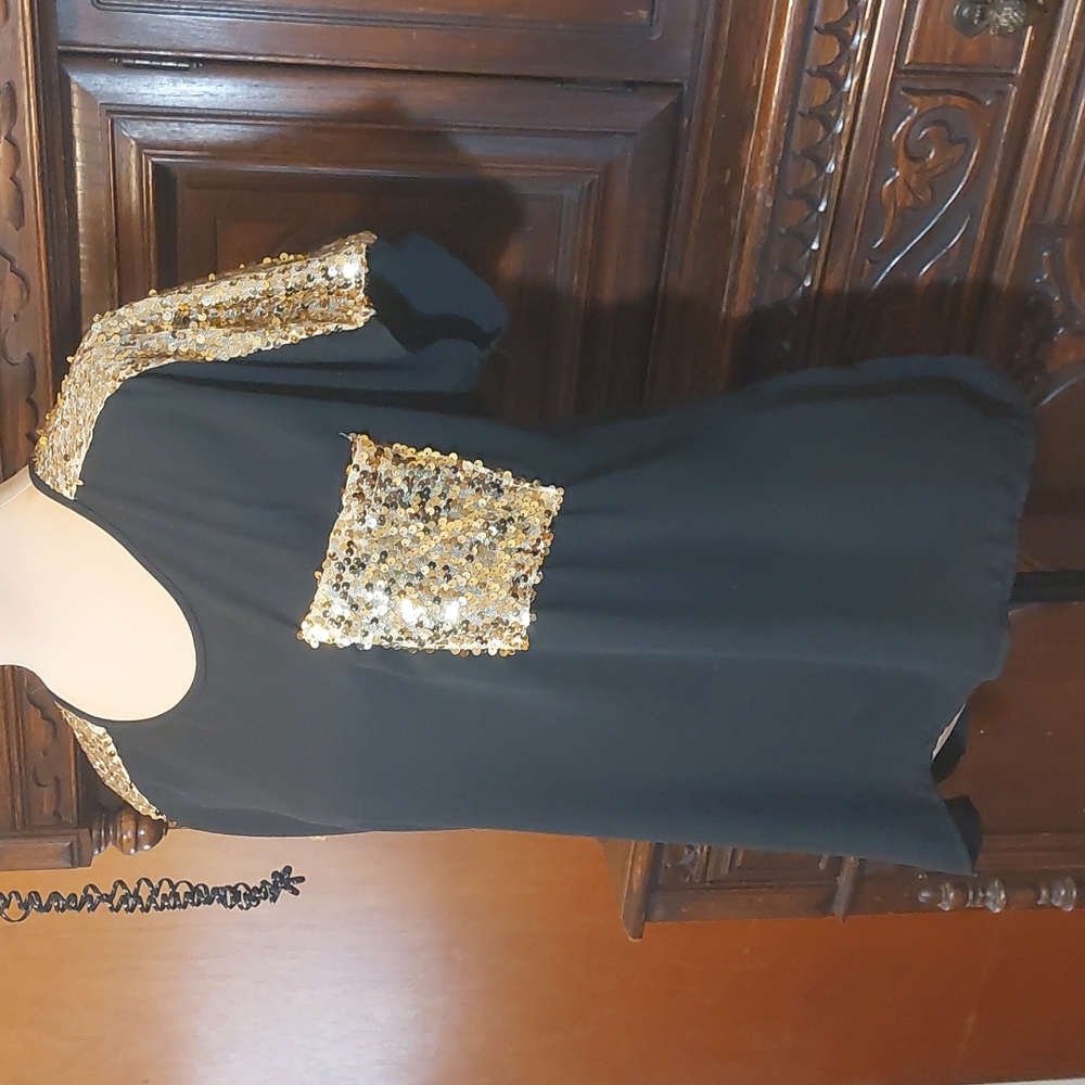 ING Womens Black & Gold Sequined Blouse